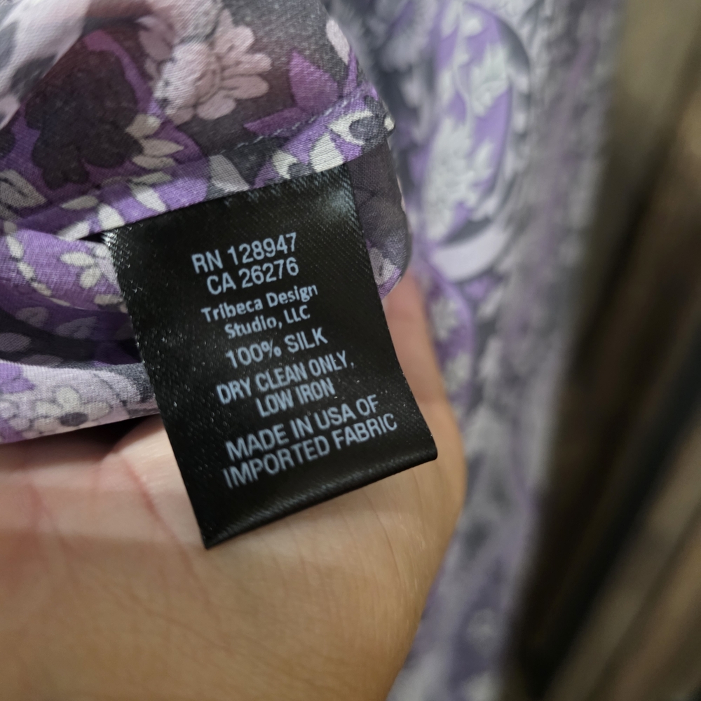 Nili Lotan Purple and White Relaxed Tie Front Blouse - Picture 4 of 5